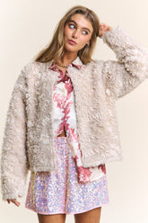 Mixed Fabric Chic Waist Length Jacket J.NNA Ash Beige S